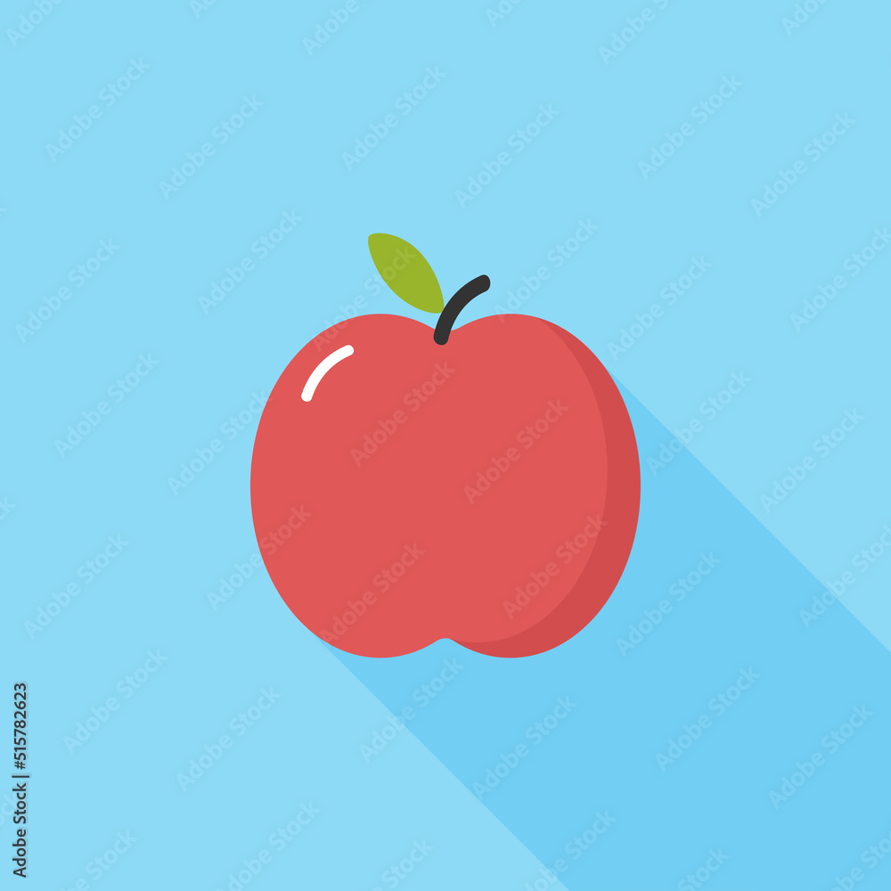 Simple red apple icon on a coloured background with a flat style shadow on a white isolated background. Vector illustration Simple red apple icon on a coloured background with a flat style shadow on a white isolated background. Vector illustration