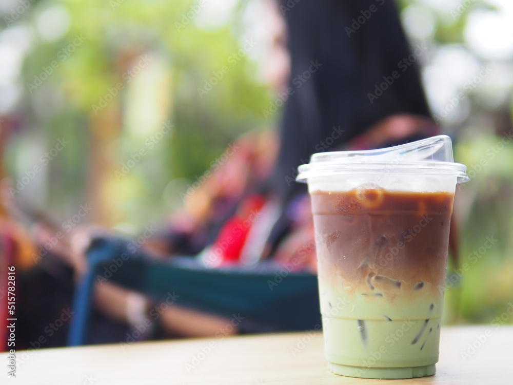 Iced coffee mixed with orange juice, two tones layer decoration. Iced coffee mixed with orange juice, two tones layer decoration.