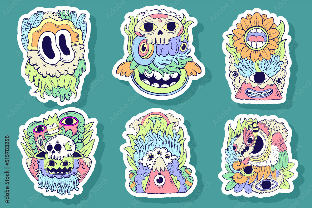 doodle monster sticker illustration design doodle monster sticker illustration design