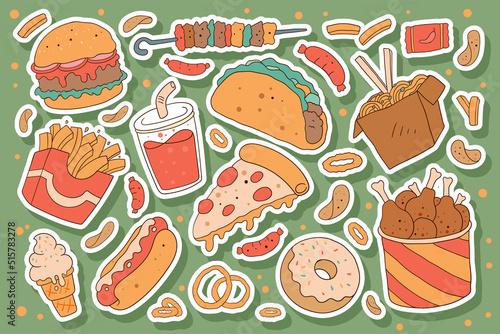 hand drawn cute fast food illustration design