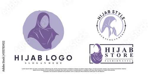 Set of hijab for moslem fashion logo design with creative element Premium Vector