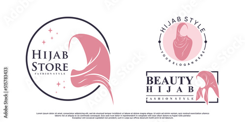 Set of hijab for moslem fashion logo design with creative element Premium Vector