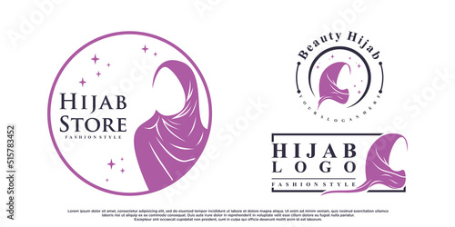 Set of hijab for moslem fashion logo design with creative element Premium Vector