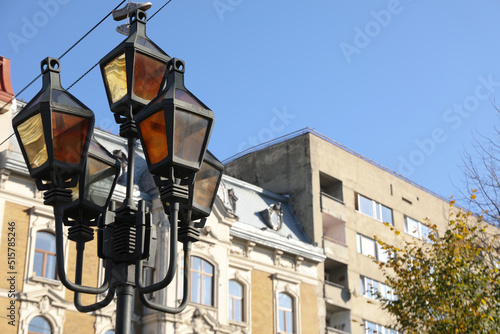 Lamp post in Lviv city in autumn day