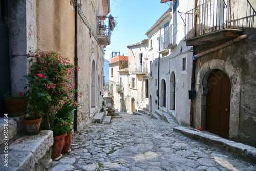 Fototapeta Naklejka Na Ścianę i Meble -  A narrow street between the old houses of Guardia Sanframondi, a village in the province of Benevento, Italy.