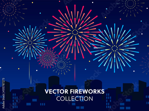 Vector illustration of a festive fireworks at night,scene for holiday and celebration background design.