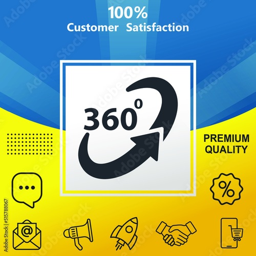 360 degree vector glyph color icon. With yellow and blue background option