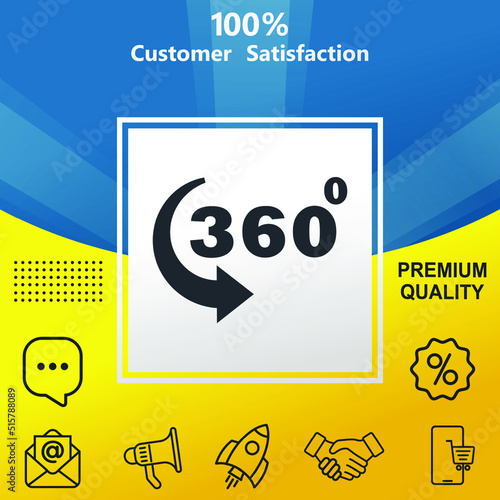 360 degree view vector glyph color icon. With yellow and blue background option.