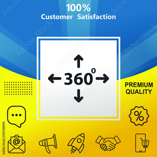  360 Degrees vector glyph color icon. With yellow and blue background option 0101.