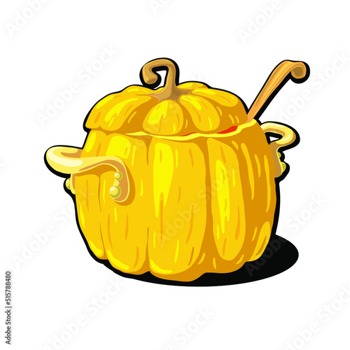 pumpkin soup in orange casserole 