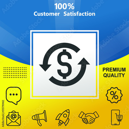 money back vector glyph color icon. With yellow and blue background option.