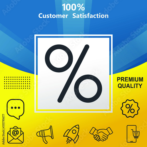 Percentage, percen vector glyph color icon. With yellow and blue background option 01.