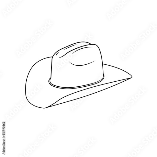 Cowboy Hat Outline Icon Illustration on White Background