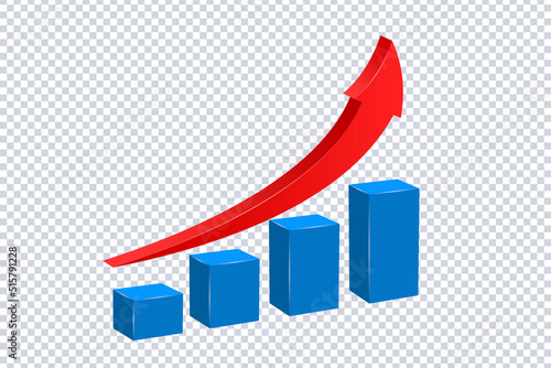 Graph going Up with red arrow on transparent. Financial news. Market movement concept charts up, infographics. Stock price chart visual display. Growth and changes in value. Exchange trading. Vector