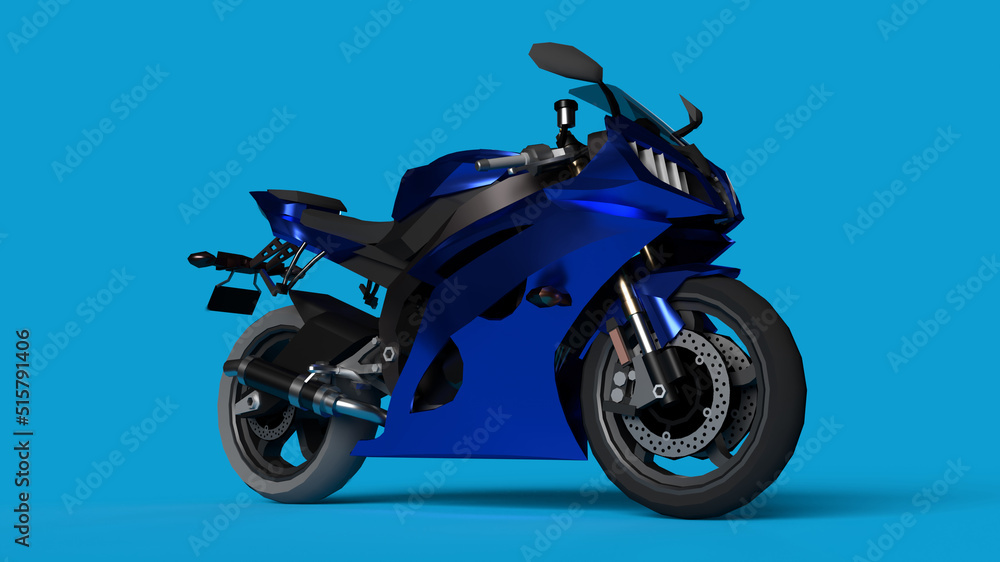 3d render blue high-speed motorcycle on a blue background