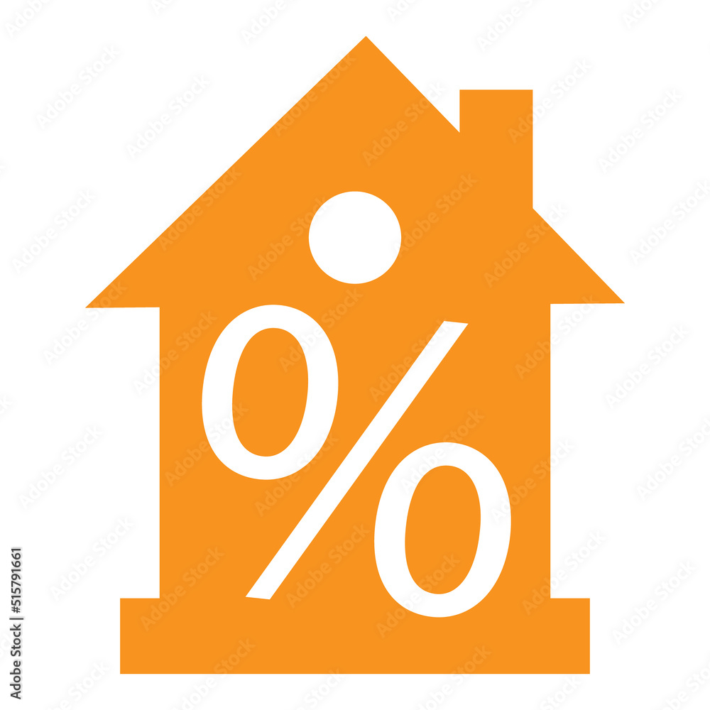A house icon, a flat color illustration of a house with percentages. Vector isolated on a white background. A house icon, a flat color illustration of a house with percentages. Vector isolated on a white background.