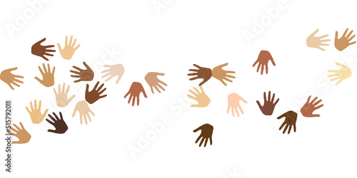 People hands of different skin color silhouettes. Teamwork concept. Cosmopolite