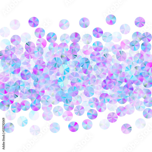 Purple sequins confetti placer vector background. Bright twinkling spangle particles party decoration flatlay. Holiday confetti scatter glossy background.