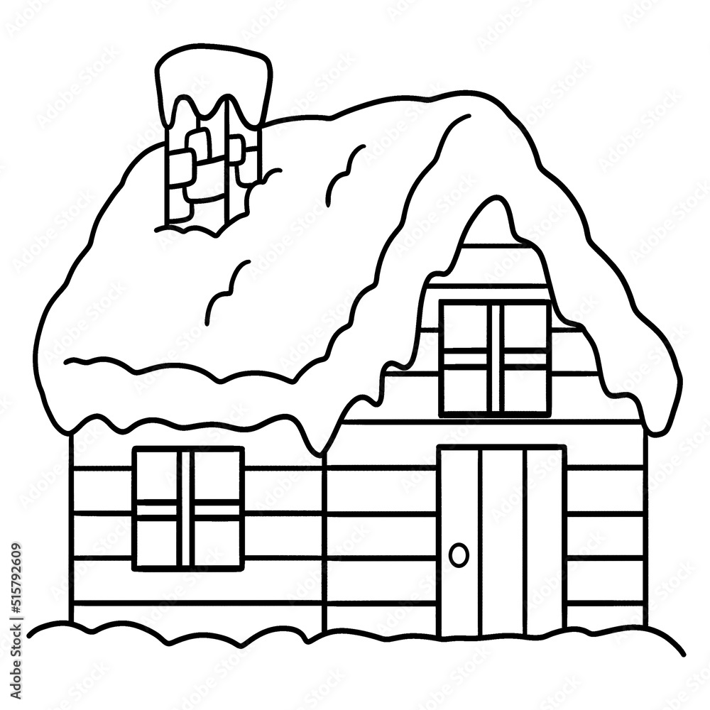 Winter House Isolated Coloring Page for Kids Stock Vector | Adobe Stock