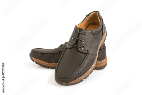 Men's leather casual shoes classic style isolated on white background, clipping path included.