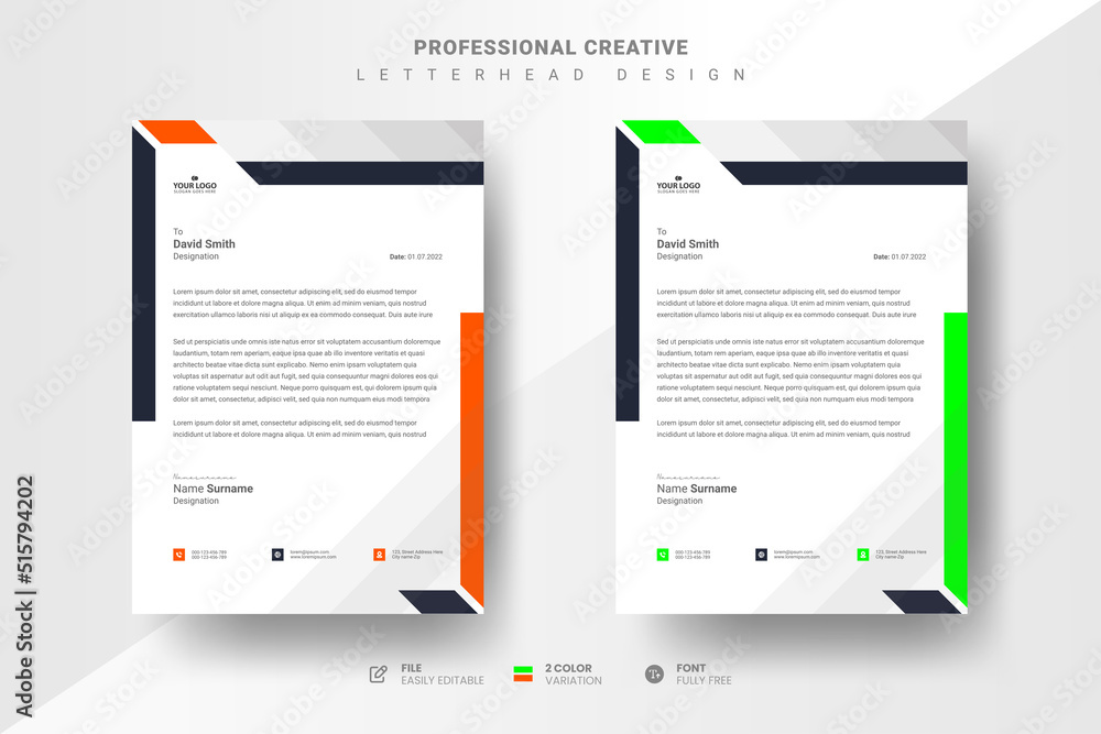 Obraz premium Professional creative letterhead design template