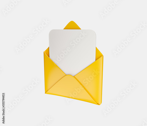 Mail and message with notification alert 3D icon. New mail notification. New message notification. letter in opened envelope. 3D Rendered Illustration.