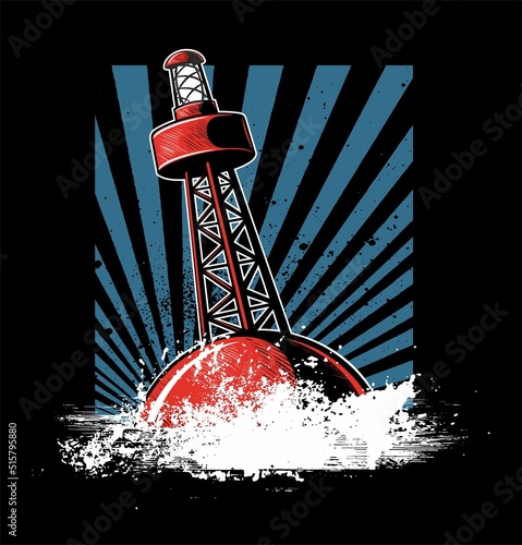 Red buoy, danger marker floating in the stormy ocean, ocean buoy vector image.