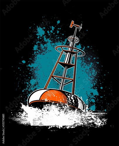 Red buoy, danger marker floating in the stormy ocean, ocean buoy vector image.