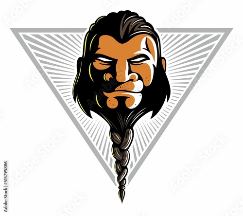 Brutal, strong man face with braided beard