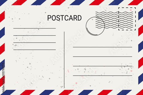 Airmail Postcard Template - Old Vintage Vector Illustration Isolated On White Background
