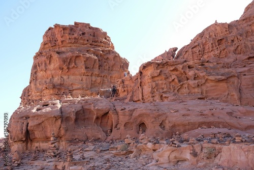 Incredible rock erosion around the house Lawrence's House (Wadi Rum Village) in Wadi Rum desert in Jordan. 