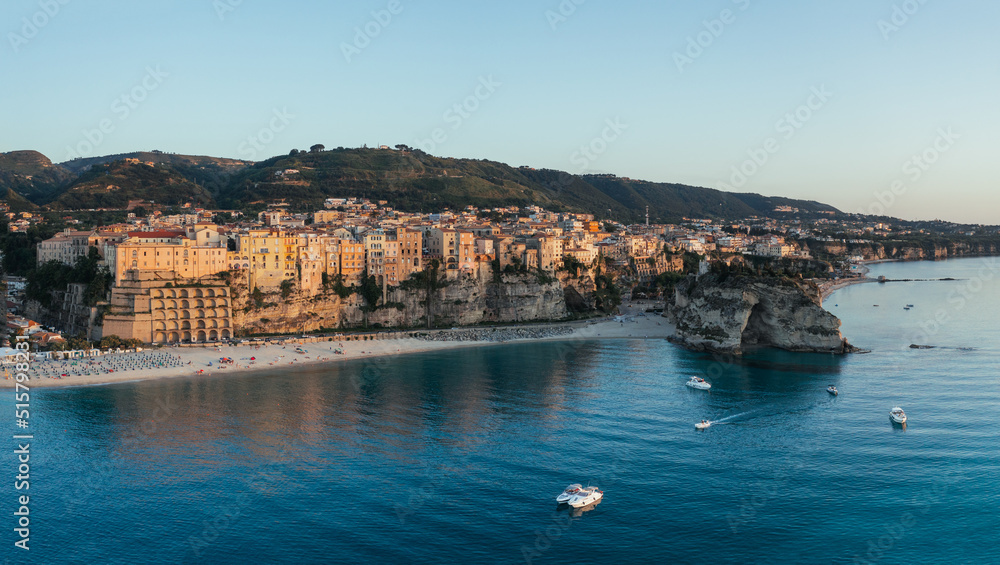 Tropea, Stunning Aerial View of the City at sunset Tropea, Stunning Aerial View of the City at sunset