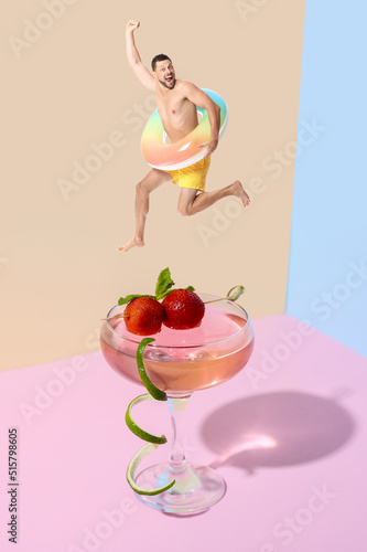 Collage with glass of tasty...