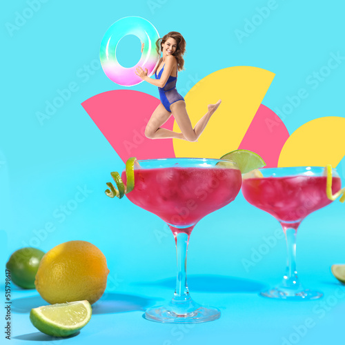 Collage with glasses of tas...