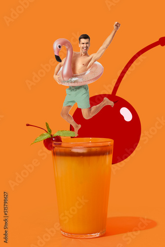 Collage with glass of tasty...