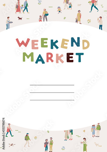 休日のファミリー/男性＆女性のベクターイラスト素材 A4 Weekend people motif vector illustrations.Market/family/shopping