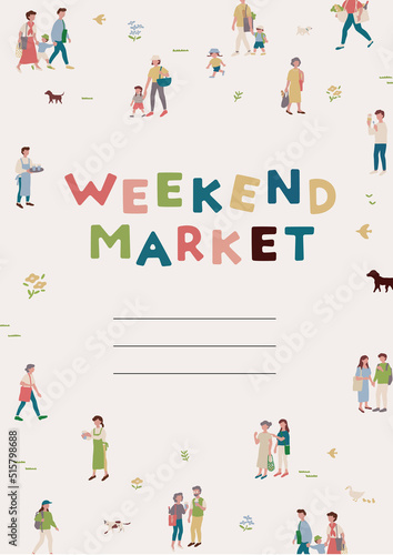 休日のファミリー/男性＆女性のベクターイラスト素材 A4 Weekend people motif vector illustrations.Market/family/shopping