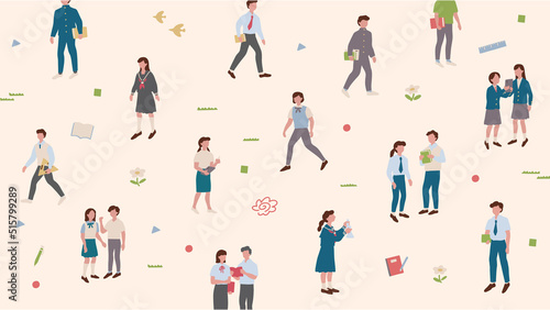 学生のベクター背景イラスト 16:9 Student motifs vector  background illustrations. 