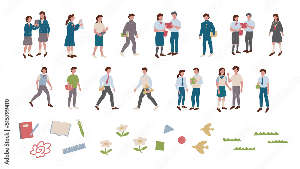 学生のベクターイラストセット Student motifs vector illustrations. 学生のベクターイラストセット Student motifs vector illustrations.