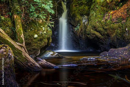 Black Spout waterfall in Fin Glen in the Campsie Fells near the village of Clachan of Campsie, Scotland photo