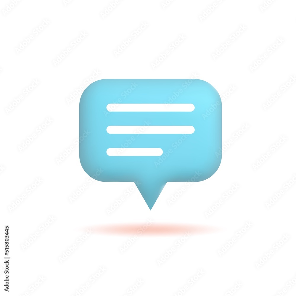 3d chat icon, speech bubble with three lines, comment. Button isolated on white background, vector illustration 3d chat icon, speech bubble with three lines, comment. Button isolated on white background, vector illustration