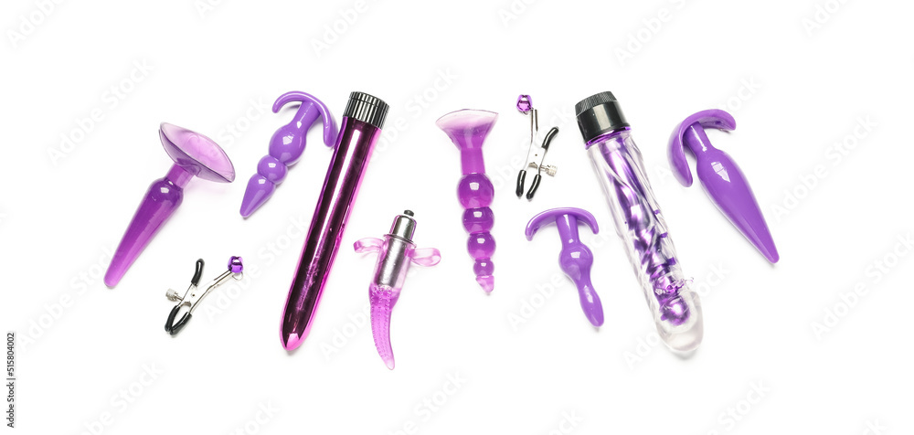 Different toys from sex shop on white background Different toys from sex shop on white background