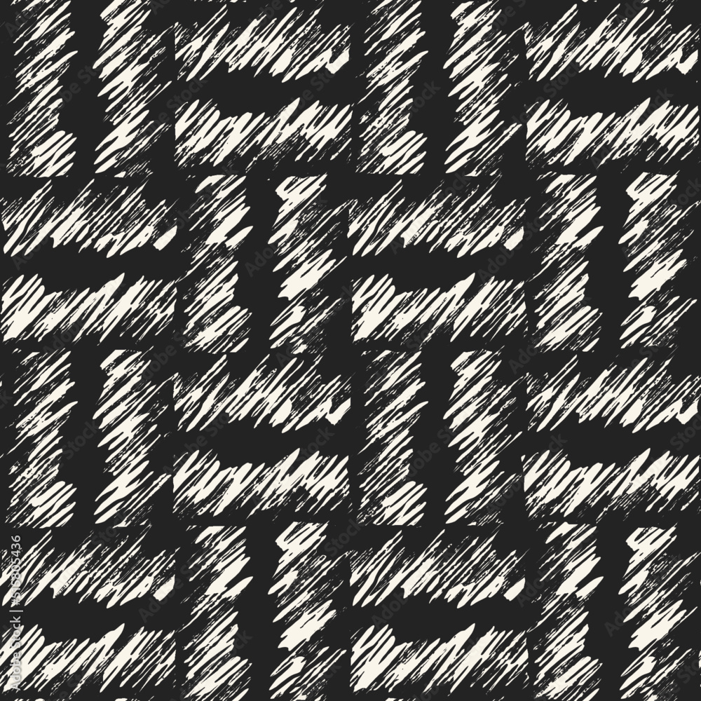 Monochrome Distressed Textured Checked Pattern