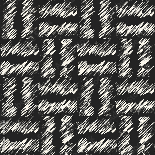 Monochrome Distressed Textured Checked Pattern