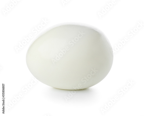 Peeled boiled egg on white background