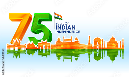 Fényképezés tricolor banner with Indian flag for 75th Independence Day of India on 15th Augu