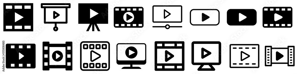 Video vector icon set. Play illustration sign collection. Audio symbol. Clip logo. Video vector icon set. Play illustration sign collection. Audio symbol. Clip logo.