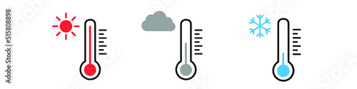 Temperature icon set in flat style. Thermometer symbol isolated. Vector illustration.