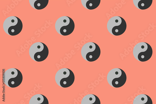 pattern. Image of Yin Yang symbol on pastel red backgrounds. Symbol of opposite. Surface overlay pattern. 3D image. 3D rendering.