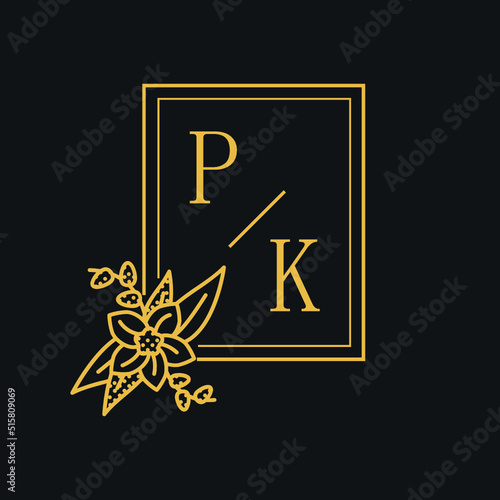 PK initials of the wedding monogram logo, minimalist and modern